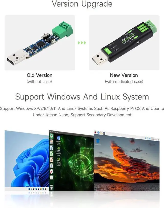 Alt view image 4 of 7 - Waveshare USB to CAN Adapter Model A, STM32 Chip Solution, Multiple Working Modes, Multi-System Compatible