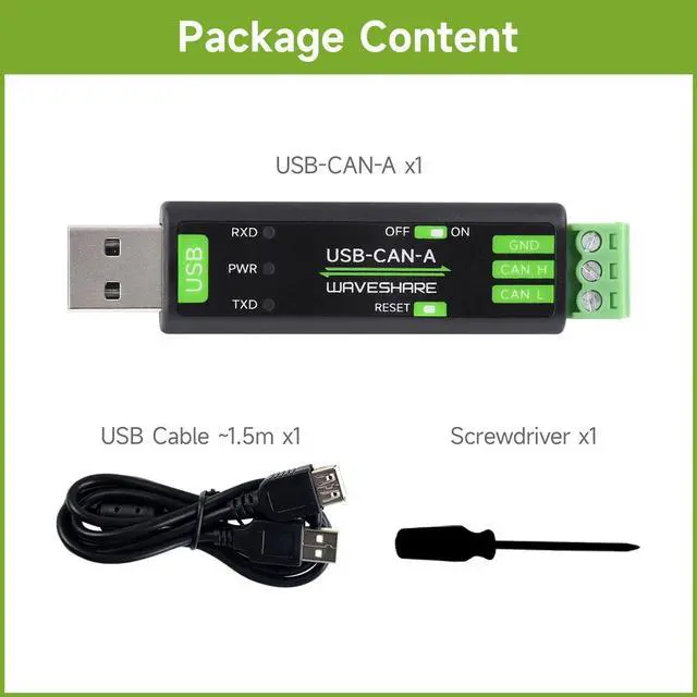Alt view image 2 of 7 - Waveshare USB to CAN Adapter Model A, STM32 Chip Solution, Multiple Working Modes, Multi-System Compatible
