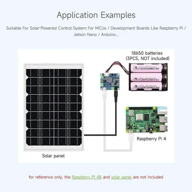 Alt view image 6 of 7 - Waveshare Solar Power Manager Module (D), Solar Charge Controller USB, Supports 6V~24V Solar Panel and Type-C Power Adapter, 5V/3A Regulated Output, with Battery Holder (Batteries are Not Included)