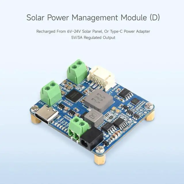 Alt view image 3 of 7 - Waveshare Solar Power Manager Module (D), Solar Charge Controller USB, Supports 6V~24V Solar Panel and Type-C Power Adapter, 5V/3A Regulated Output, with Battery Holder (Batteries are Not Included)
