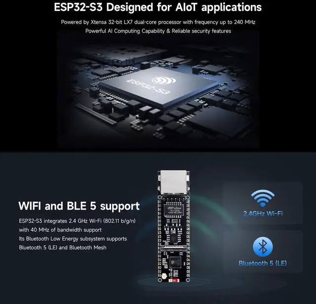 Alt view image 5 of 7 - Waveshare ESP32-S3 ETH Development Board Microcontroller, 10/100Mbps RJ45 Ethernet Port, W-F & BT Support, 240MHz Dual Core Processor, Onboard Type-C Port and TF Card Slot, OV2640 Camera+PoE Module