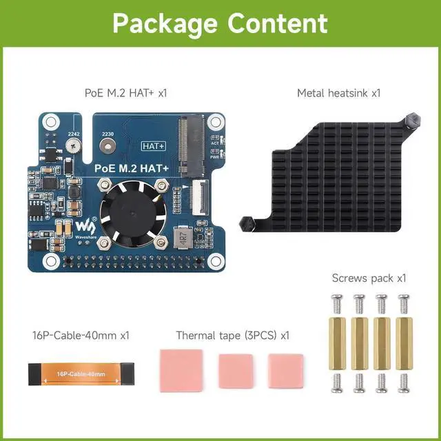 Alt view image 2 of 7 - Waveshare NVME PCIe to M.2 Adapter with PoE Function for RPI, Compatible with Raspberry Pi 5, Supports NVMe Protocol M.2 Solid State Drive 2230/2242, Supports 802.3af/at, with Cooling Fan