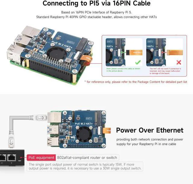 Alt view image 6 of 7 - Waveshare NVME PCIe to M.2 Adapter with PoE Function for RPI, Compatible with Raspberry Pi 5, Supports NVMe Protocol M.2 Solid State Drive 2230/2242, Supports 802.3af/at, with Cooling Fan