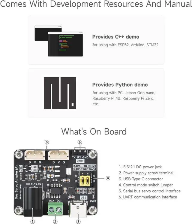 Alt view image 6 of 7 - Waveshare Serial Bus Servo Driver Board, Integrates Servo Power Supply and Control Circuit, Applicable for ST/SC Series Serial Bus Servos, Small in Size, Easy to Integrate