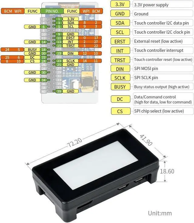 Alt view image 6 of 7 - Waveshare 2.13inch Touch E-Paper E-Ink Display HAT Compatible with Raspberry Pi Zero/Zero W 250×122 Pixels with ABS Protection Case Supports Partial Refresh