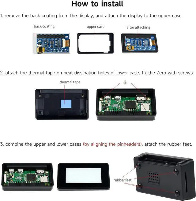 Alt view image 7 of 7 - Waveshare 2.13inch Touch E-Paper E-Ink Display HAT Compatible with Raspberry Pi Zero/Zero W 250×122 Pixels with ABS Protection Case Supports Partial Refresh