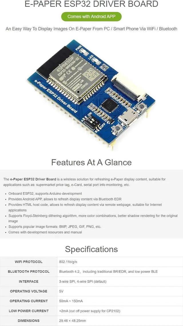 Alt view image 2 of 5 - waveshare Universal e-Paper Driver Board with WiFi/Bluetoth SoC ESP32 onboard Support Various SPI e-Paper Raw Panels