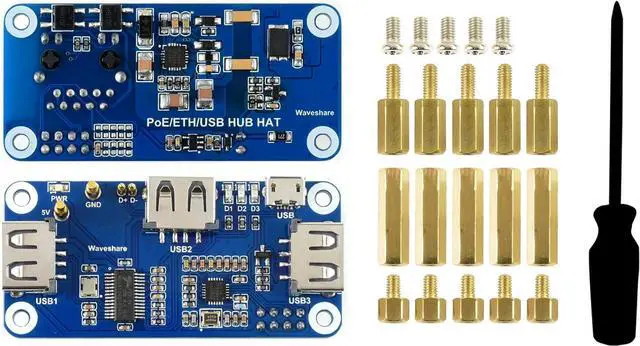 Alt view image 3 of 5 - Waveshare PoE Ethernet/USB HUB HAT, Compatible with Raspberry Pi Zero/Zero W/4B/3B/3B+, 3X USB 2.0 Ports, 802.3af-Compliant