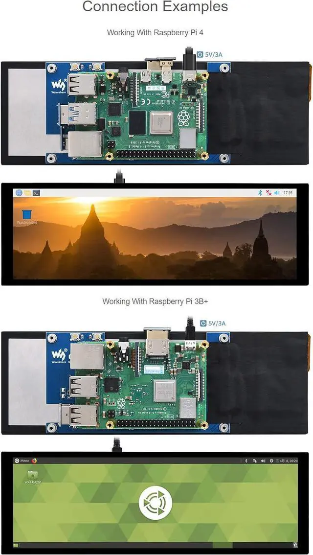 Alt view image 6 of 7 - waveshare 11.9inch Capacitive Touch Screen LCD Compatible with Raspberry Pi 5/4B/3B+/3A+/2B/B+/A+/Zero/Zero W/WH/Zero 2W CM3+/4 400×1280 Resolution HDMI IPS Supports Jetson Nano/Windows