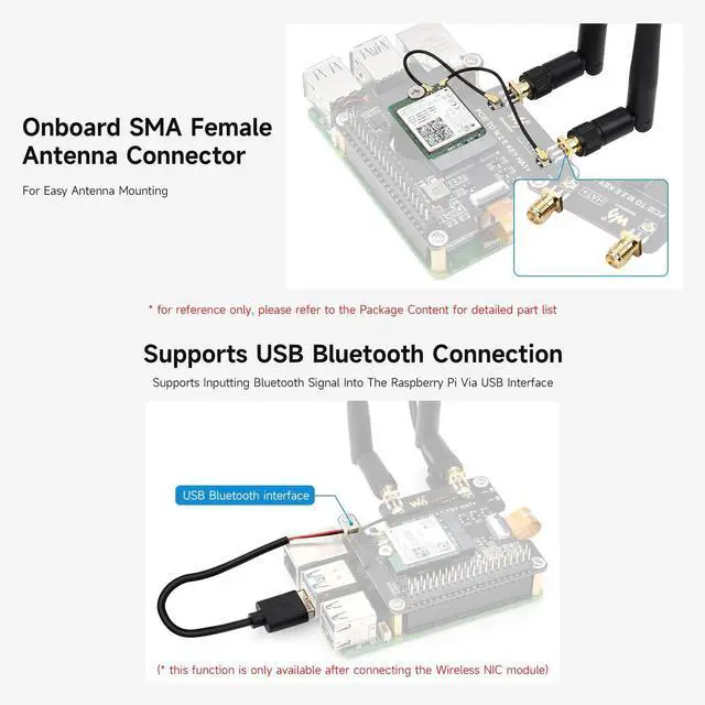 Alt view image 6 of 7 - Waveshare PCIe to M.2 E Key HAT, Compatible with Raspberry Pi 5, Support Various NGFF (M.2 E Key) Wireless NIC, Supports USB Bluetooth Connection and HAT+ Standard, Raspberry Pi 5 PCIe HAT