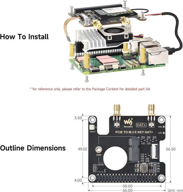 Alt view image 5 of 7 - Waveshare PCIe to M.2 E Key HAT, Compatible with Raspberry Pi 5, Support Various NGFF (M.2 E Key) Wireless NIC, Supports USB Bluetooth Connection and HAT+ Standard, Raspberry Pi 5 PCIe HAT