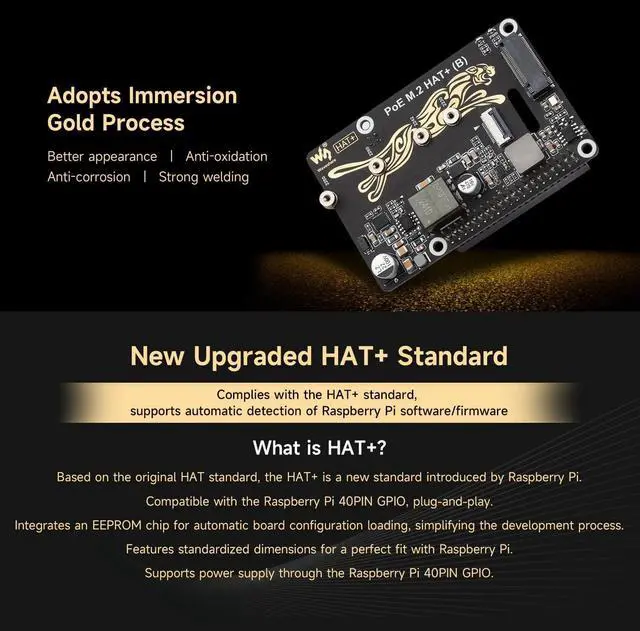 Alt view image 5 of 7 - Waveshare PCIe to M.2 Adapter with PoE Function HAT+ (B), Compatible with Raspberry Pi 5, Supports POE NVMe Drive Protocol 2230/2242 / 2260/2280 M.2 Solid State Drive, High-Speed Reading/Writing