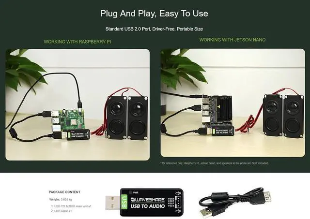 Alt view image 5 of 7 - Waveshare USB Sound Card for Raspberry Pi/Jetson Nano USB Audio Module External Audio Converter Recording and Playback Support Stereo Codec Onboard Microphone and Speaker Header No Driver Required