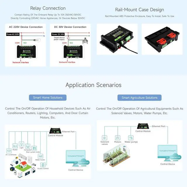 Alt view image 7 of 7 - Waveshare 8-Ch Ethernet Relay Module, Modbus RTU/Modbus TCP Protocol, PoE Port Communication, with Various Isolation and Protection Circuits, Industrial Grade Rail-Mount Case