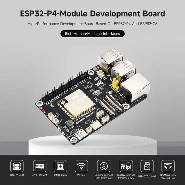 Alt view image 3 of 7 - Waveshare ESP32-P4-Module High-Performance Development Board, Based On ESP32-P4 and ESP32-C6, Supports Wi-Fi 6 and Bluetooth 5/BLE, Includes Speaker