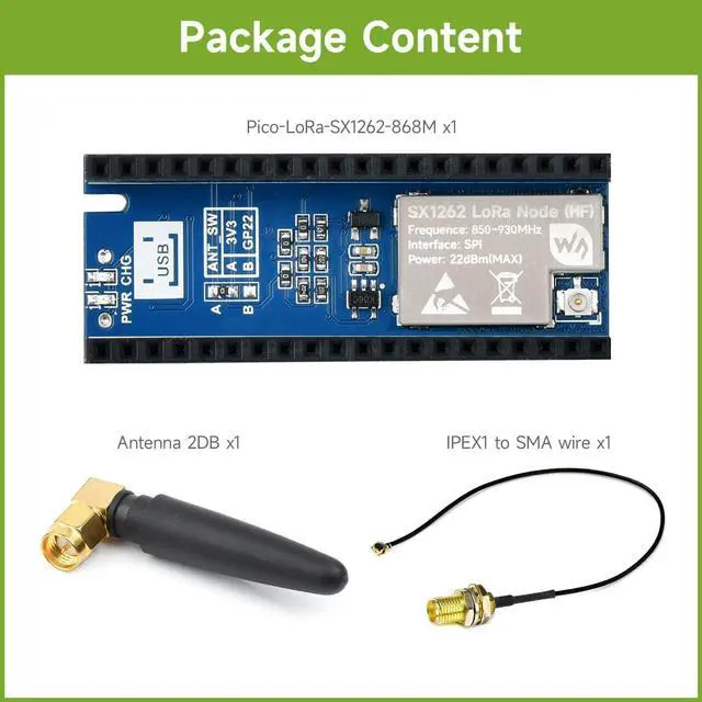 Alt view image 2 of 6 - Waveshare Pico SX1262 LoRa Node Module, Compatible with Raspberry Pi Pico, LoRaWAN Protocol Support, Long Range, Low Power, High Sensitivity Wireless Communication for IoT Projects