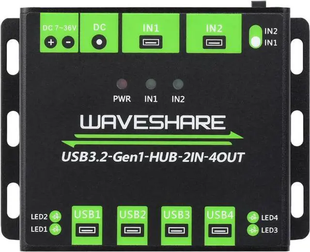 Main image of Waveshare Industrial Grade USB HUB, Extending 4X USB 3.2 Ports, Switchable Dual Hosts, Multi Protections