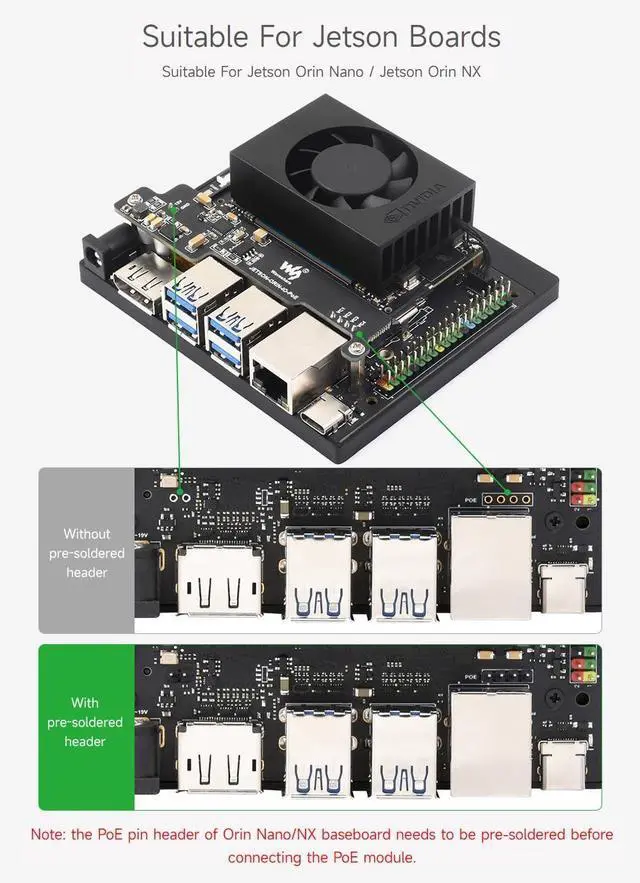 Alt view image 4 of 6 - Waveshare PoE Expansion Board for NV Jetson Orin Nano/NX, Mini Body, More Space Saving