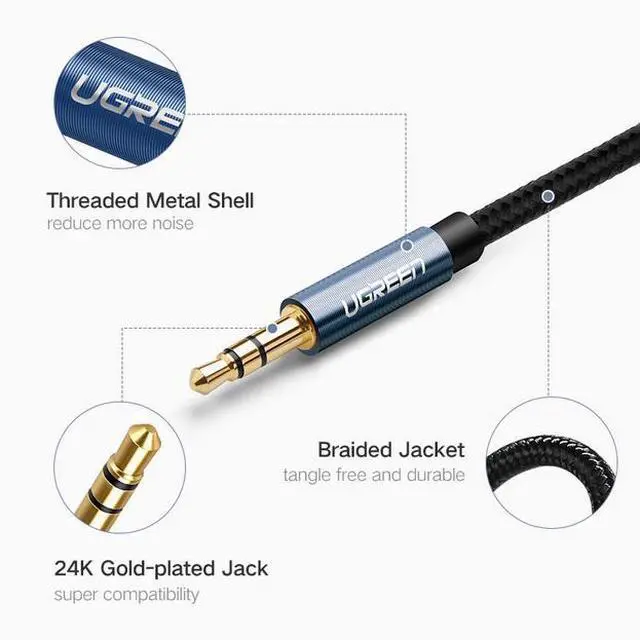 Alt view image 5 of 6 - Ugreen 3.5mm Jack Audio Cable Gold Plated 3.5 mm Male to 3.5mm Male Aux Cable for iPhone Car Headphone Speaker Auxiliary Cable 1.5M