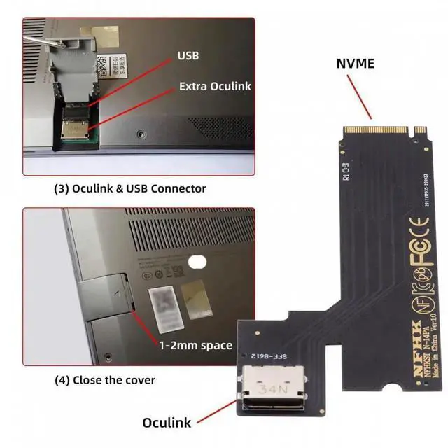 Alt view image 4 of 7 - PCI-E 4.0 M.2 M-key to Oculink Host Adapter for 2022 2023 ThinkBook 14+ External Graphics Card & SSD