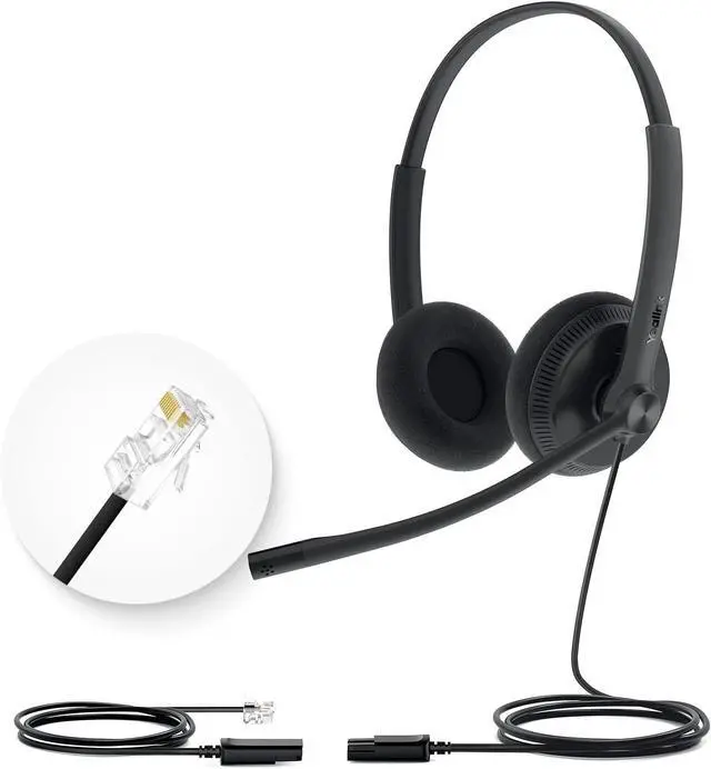 Main image of Yealink Phone Headsets for Office Phones YHS34 Lite QD to RJ9 Wired Headset Compatible with Poly Snom Grandstream Phones Desk Landline Headset with Microphone -Dual/111g/2.1m Cable