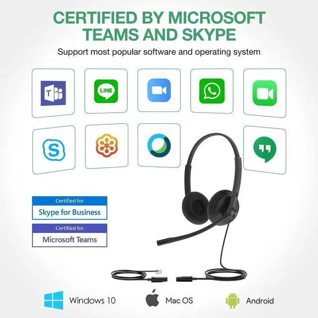 Alt view image 4 of 7 - Yealink Phone Headsets for Office Phones YHS34 Lite QD to RJ9 Wired Headset Compatible with Poly Snom Grandstream Phones Desk Landline Headset with Microphone -Dual/111g/2.1m Cable