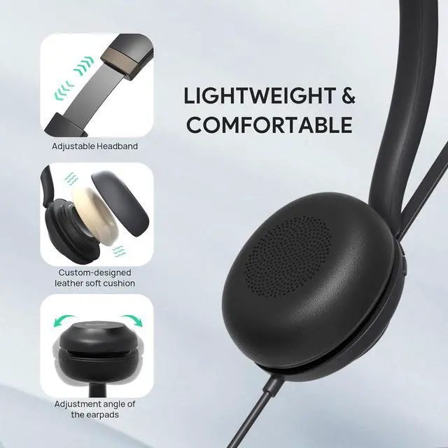 Alt view image 3 of 6 - Yealink UH37 USB Headset with Noise Cancelling Microphone,Wired Headset for PC Laptop,Teams Certified,USB-A & USB-C Cable,Works with Zoom and Other Leading UC Platforms