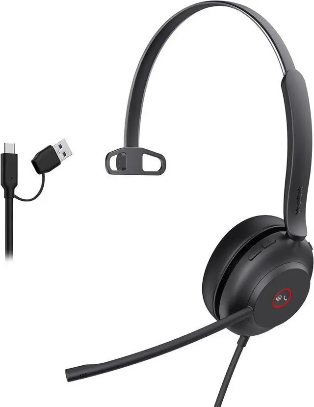 Main image of Yealink USB Wired Mono Headset,UH37 Computer Headset with Noise Cancelling Microphone,USB-A & USB-C Call Center Headset for Teams,Zoom,Computer PC Laptop
