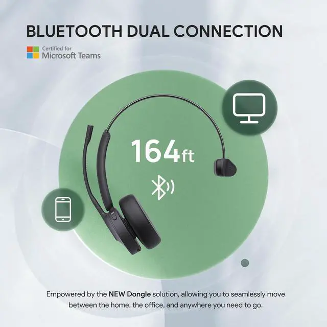 Alt view image 2 of 7 - Yealink BH70 Mono Wireless Bluetooth Headset with Microphone for Work, up to 35h Talking Battery Life, 3-Mic Noise Cancellation, 91g Lightweight Microsoft Teams Certified Work Headsets for PC