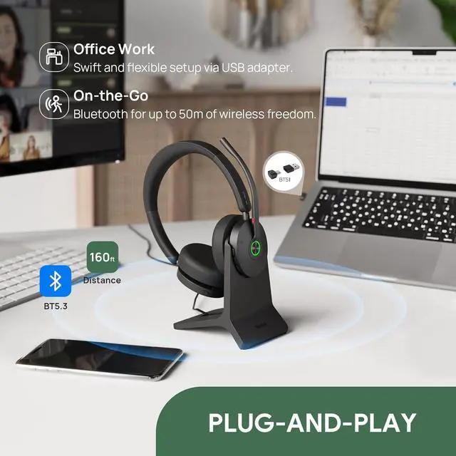 Alt view image 4 of 7 - Yealink BH74 ANC Wireless Bluetooth Headset with Mic for Work, 6-mics Hybrid ANC Tech, Microsoft Teams Premium Open Ofce Certified Headsets, up to 32h Talking Battery Life, Zoom Certified