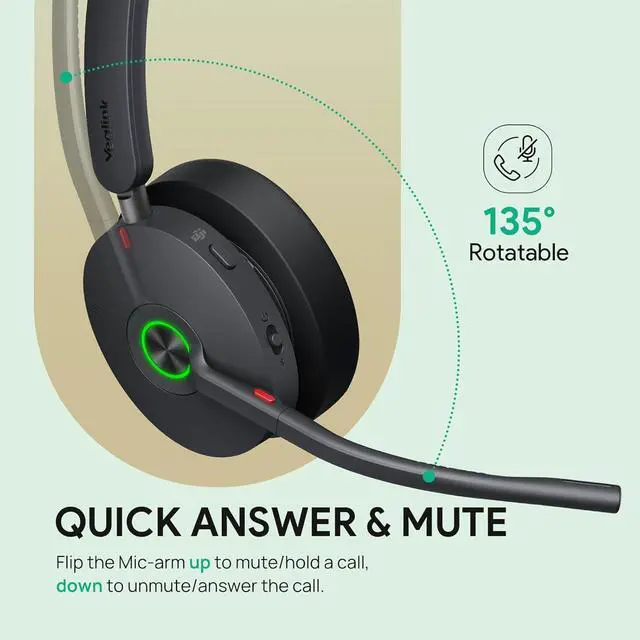 Alt view image 6 of 7 - Yealink BH74 ANC Wireless Bluetooth Headset with Mic for Work, 6-mics Hybrid ANC Tech, Microsoft Teams Premium Open Ofce Certified Headsets, up to 32h Talking Battery Life, Zoom Certified