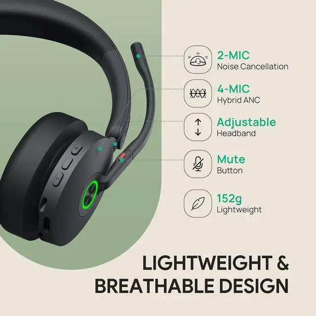 Alt view image 7 of 7 - Yealink BH74 ANC Wireless Bluetooth Headset with Mic for Work, 6-mics Hybrid ANC Tech, Microsoft Teams Premium Open Ofce Certified Headsets, up to 32h Talking Battery Life, Zoom Certified