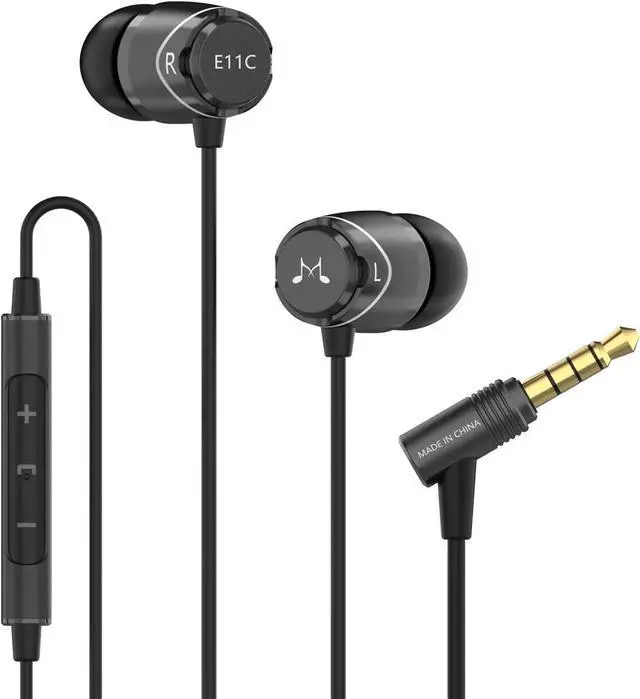 Main image of SoundMAGIC E11C Wired Earbuds with Microphone HiFi Stereo Earphones Noise Isolating in Ear Headphones Powerful Bass Tangle Free Cord Gunmetal Black