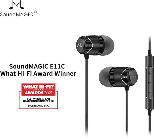 Alt view image 7 of 7 - SoundMAGIC E11C Wired Earbuds with Microphone HiFi Stereo Earphones Noise Isolating in Ear Headphones Powerful Bass Tangle Free Cord Gunmetal Black