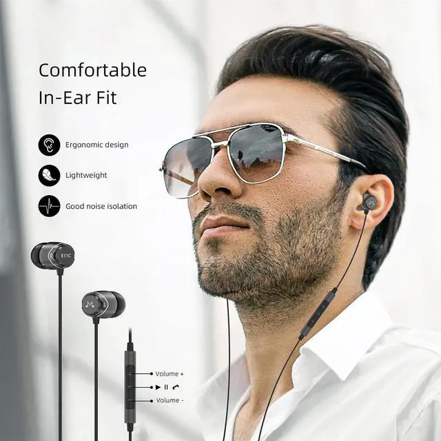 Alt view image 6 of 7 - SoundMAGIC E11C Wired Earbuds with Microphone HiFi Stereo Earphones Noise Isolating in Ear Headphones Powerful Bass Tangle Free Cord Gunmetal Black