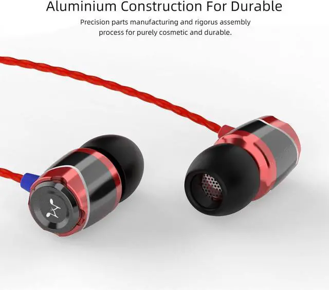 Alt view image 4 of 7 - SoundMAGIC E10 Wired Earphones No Microphone HiFi Stereo Earbuds Noise Isolating in Ear Headphones Powerful Bass Tangle Free Cord Black Red
