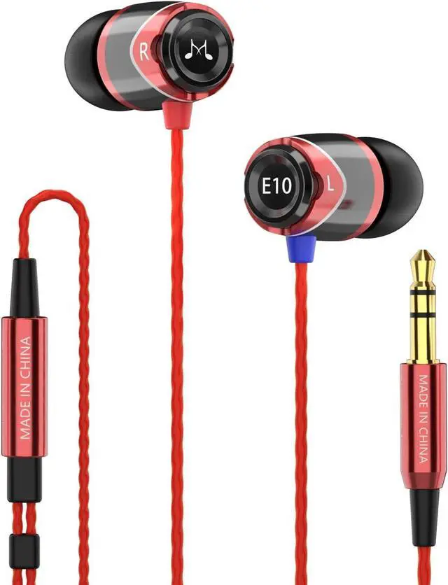 Main image of SoundMAGIC E10 Wired Earphones No Microphone HiFi Stereo Earbuds Noise Isolating in Ear Headphones Powerful Bass Tangle Free Cord Black Red