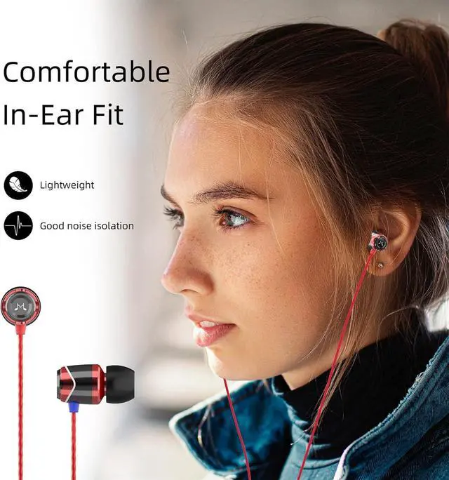Alt view image 6 of 7 - SoundMAGIC E10 Wired Earphones No Microphone HiFi Stereo Earbuds Noise Isolating in Ear Headphones Powerful Bass Tangle Free Cord Black Red