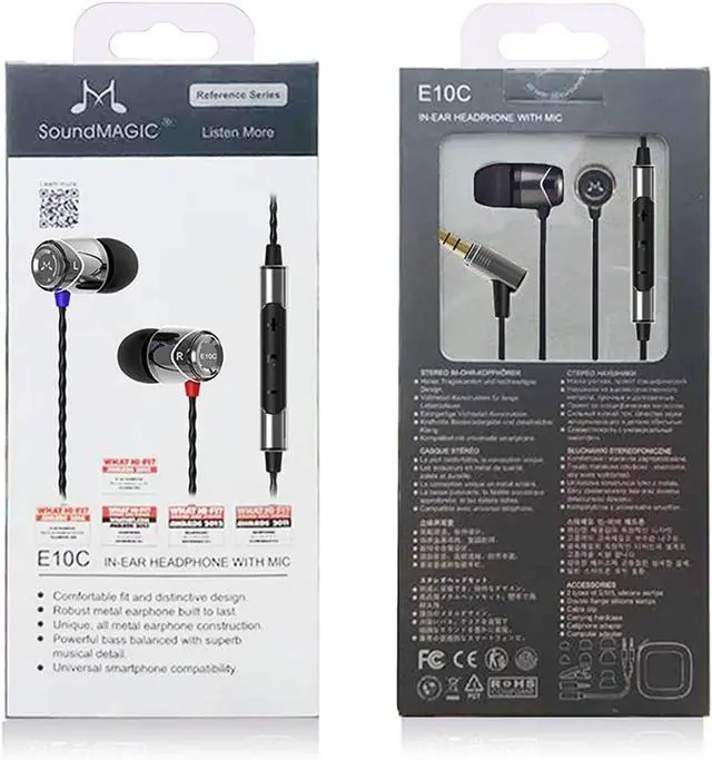 Alt view image 7 of 7 - SoundMAGIC E10C Wired Earbuds with Microphone HiFi Stereo Earphones Noise Isolating in Ear Headphones Powerful Bass Tangle Free Cord Gunmetal