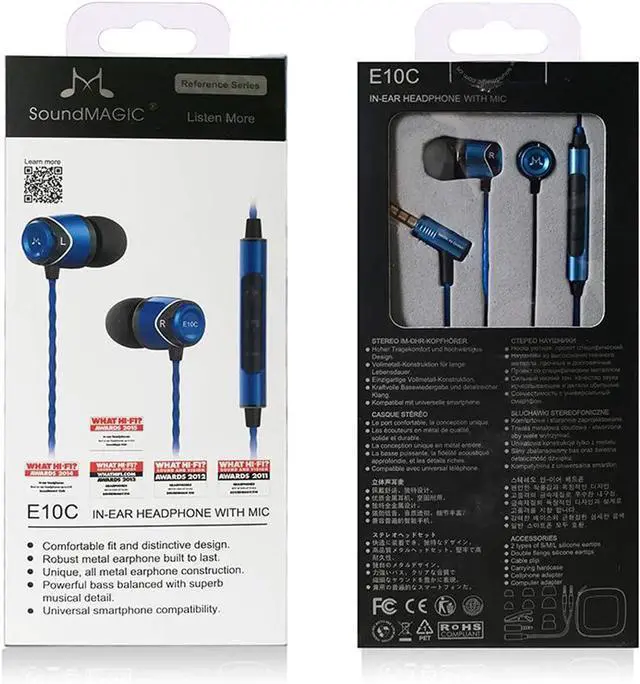 Alt view image 7 of 7 - SoundMAGIC E10C Wired Earbuds with Microphone HiFi Stereo Earphones Noise Isolating in Ear Headphones Powerful Bass Tangle Free Cord Black Gold Blue