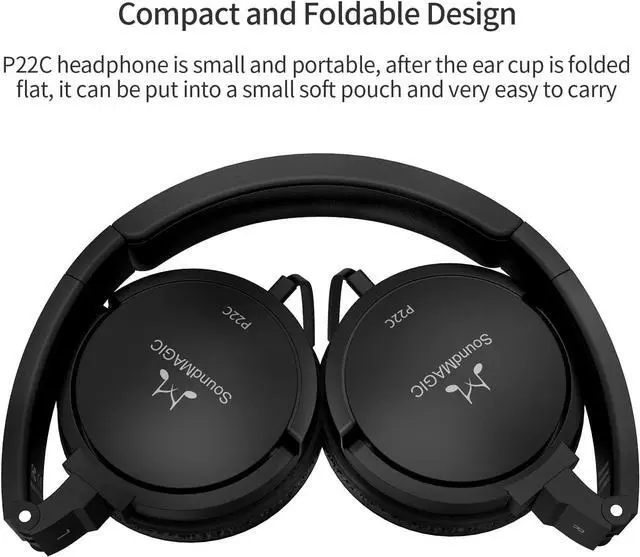 Alt view image 5 of 6 - SoundMAGIC P22C Lightweight On Ear Headphones Wired with Microphone, Comfortable and Portable HiFi Stereo Headset with Noise Isolation, Foldable Design, Black