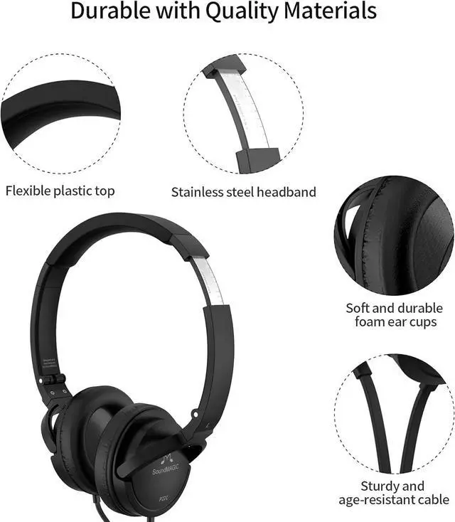 Alt view image 4 of 6 - SoundMAGIC P22C Lightweight On Ear Headphones Wired with Microphone, Comfortable and Portable HiFi Stereo Headset with Noise Isolation, Foldable Design, Black