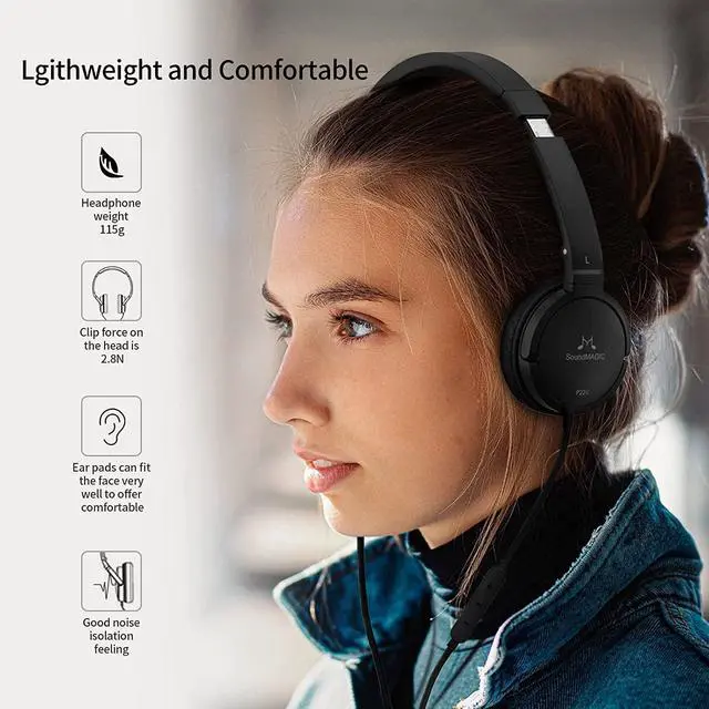 Alt view image 6 of 6 - SoundMAGIC P22C Lightweight On Ear Headphones Wired with Microphone, Comfortable and Portable HiFi Stereo Headset with Noise Isolation, Foldable Design, Black