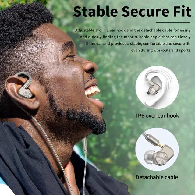 Alt view image 4 of 6 - SoundMAGIC E90C Wired Earbuds with Microphone - Coaxial Dual Driver in Ear Monitor Earphones HiFi Stereo Over-Ear Hooks IEM Headphones with Detachable Cable for Musician
