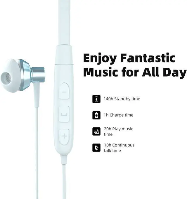 Alt view image 4 of 6 - SoundMAGIC S20BT Neckband Bluetooth Headphones Wireless Earphones HiFi Stereo in Ear Headset with Microphone Lightweight Sports Earbuds Long Playtime Stable Connection