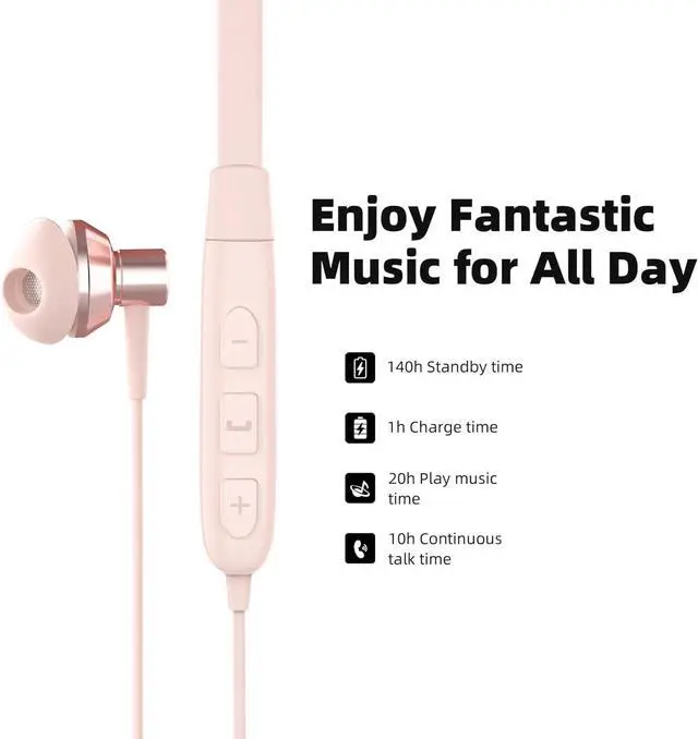 Alt view image 4 of 6 - SoundMAGIC S20BT Neckband Bluetooth Headphones Wireless Earphones HiFi Stereo in Ear Headset with Microphone Lightweight Sports Earbuds Long Playtime Stable Connection Pink