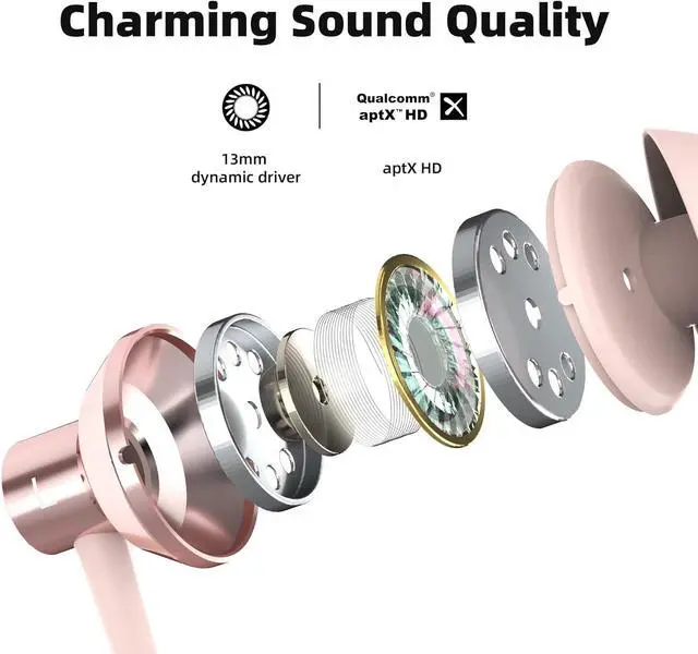 Alt view image 3 of 6 - SoundMAGIC S20BT Neckband Bluetooth Headphones Wireless Earphones HiFi Stereo in Ear Headset with Microphone Lightweight Sports Earbuds Long Playtime Stable Connection Pink