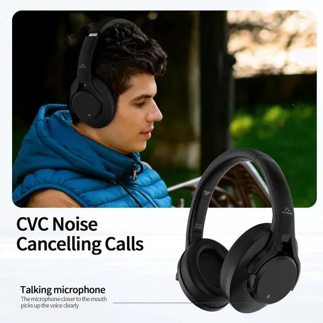 Alt view image 6 of 7 - SoundMAGIC P58BT ANC Over Ear Active Hibrid Noise Cancelling Bluetooth Headphones, Black