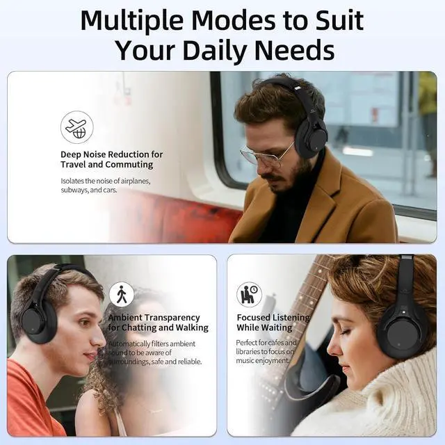 Alt view image 5 of 7 - SoundMAGIC P58BT ANC Over Ear Active Hibrid Noise Cancelling Bluetooth Headphones, Black