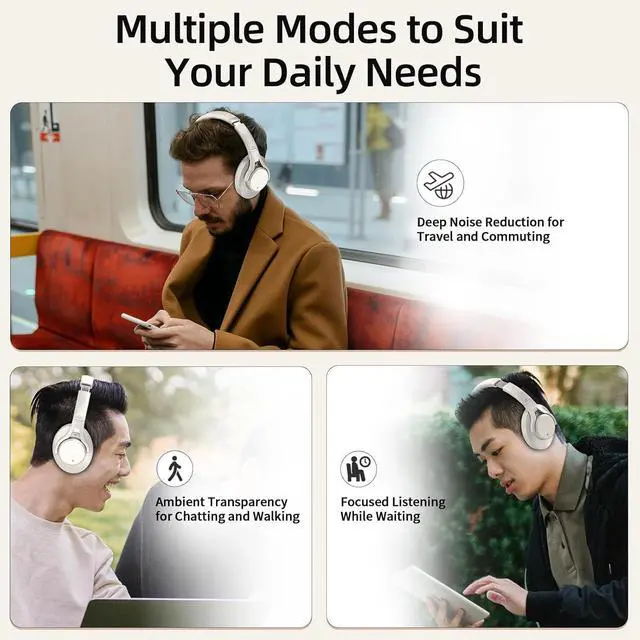 Alt view image 5 of 7 - SoundMAGIC P58BT ANC - Over Ear Hybrid Active Noise Cancelling Bluetooth Headphones - Silver